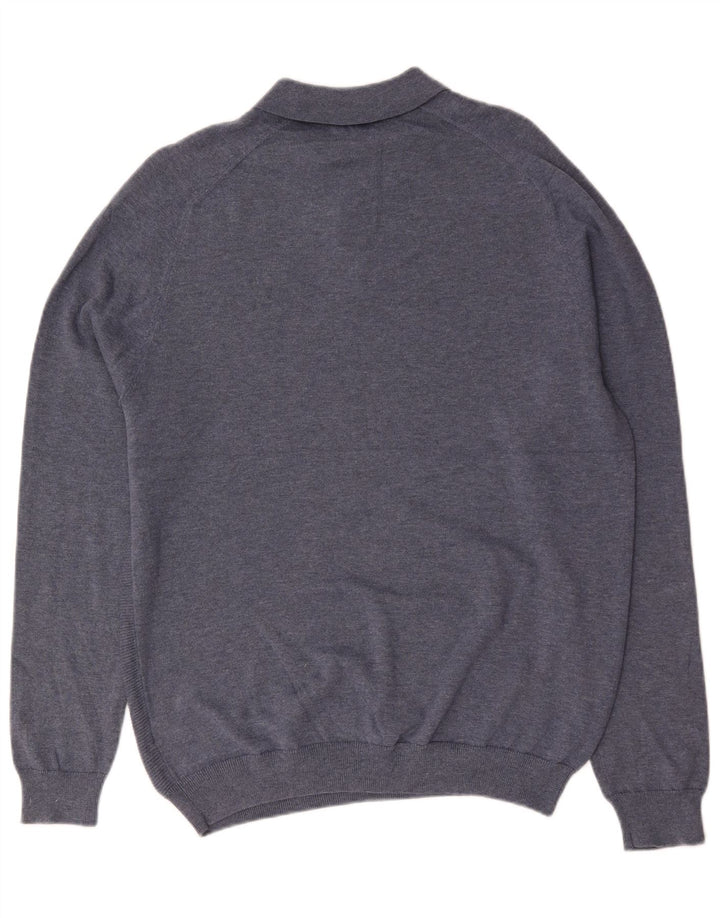 Marks & Spencer Mens Regular Fit Polo Neck Jumper Sweater Large Blue Cotton