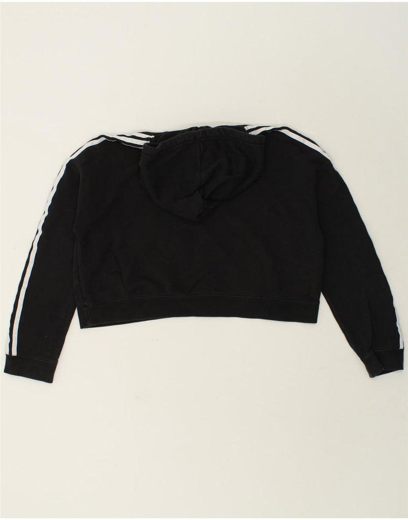 ADIDAS Womens Crop Hoodie Jumper UK 12 Medium Black Cotton | Vintage Adidas | Thrift | Second-Hand Adidas | Used Clothing | Messina Hembry 