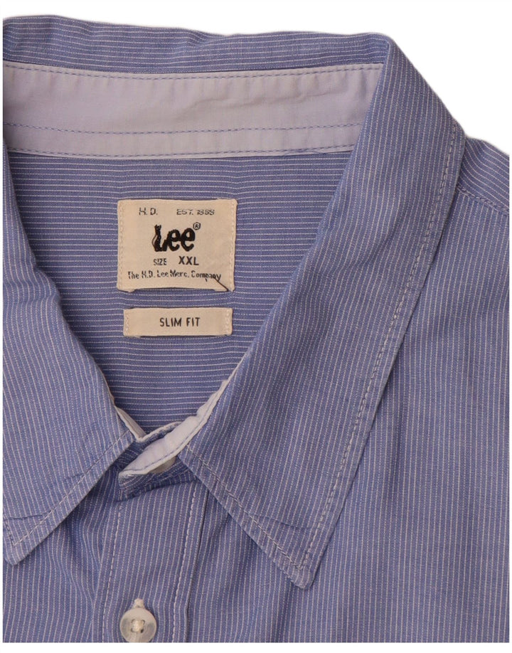 LEE Mens Slim Fit Shirt 2XL Blue Pinstripe Cotton