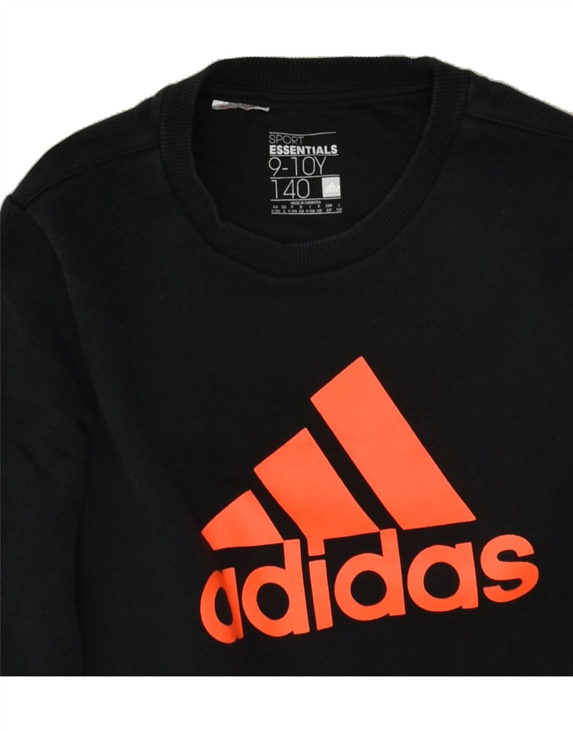 ADIDAS Boys Graphic Sweatshirt Jumper 9-10 Years Black Cotton | Vintage Adidas | Thrift | Second-Hand Adidas | Used Clothing | Messina Hembry 