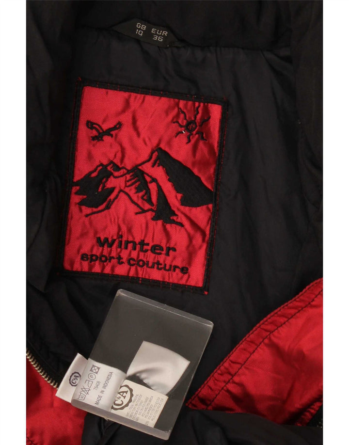 C&A Womens Rodeo Hooded Oversized Ski Jacket UK 10 Small Red Colourblock