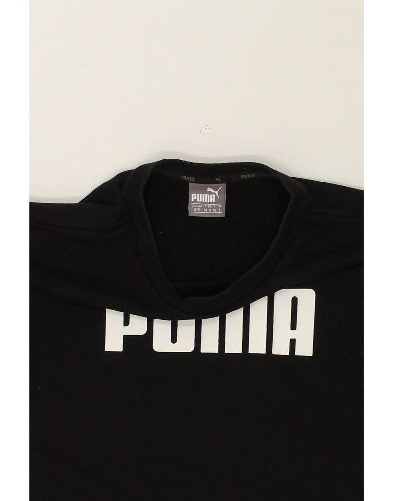 PUMA Womens Graphic Sweatshirt Jumper UK 8 Small Black Cotton | Vintage Puma | Thrift | Second-Hand Puma | Used Clothing | Messina Hembry 