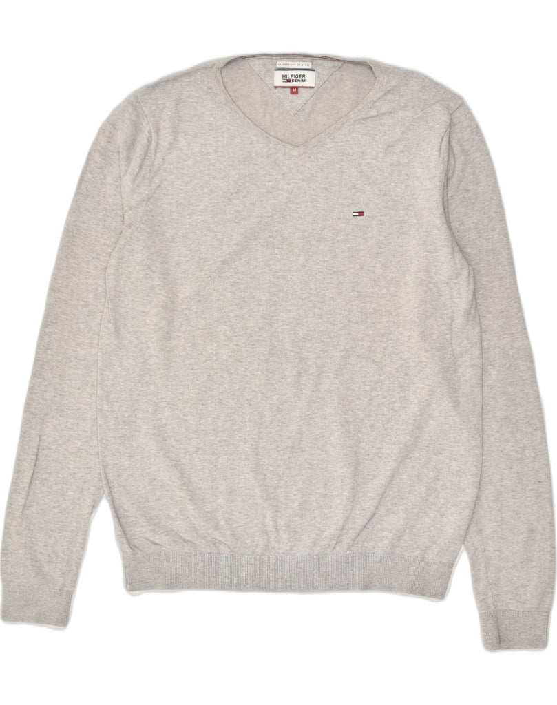 HILFIGER DENIM Mens V-Neck Jumper Sweater Medium Grey Cotton | Vintage Hilfiger Denim | Thrift | Second-Hand Hilfiger Denim | Used Clothing | Messina Hembry 