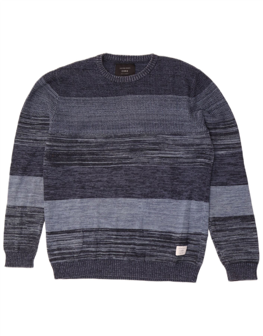 Jack & Jones Mens Crew Neck Jumper Sweater Medium Blue Pinstripe Cotton