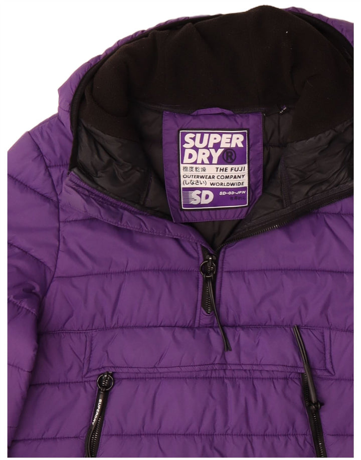Superdry Womens Hooded Pullover Padded Jacket UK 12 Medium Purple Polyester
