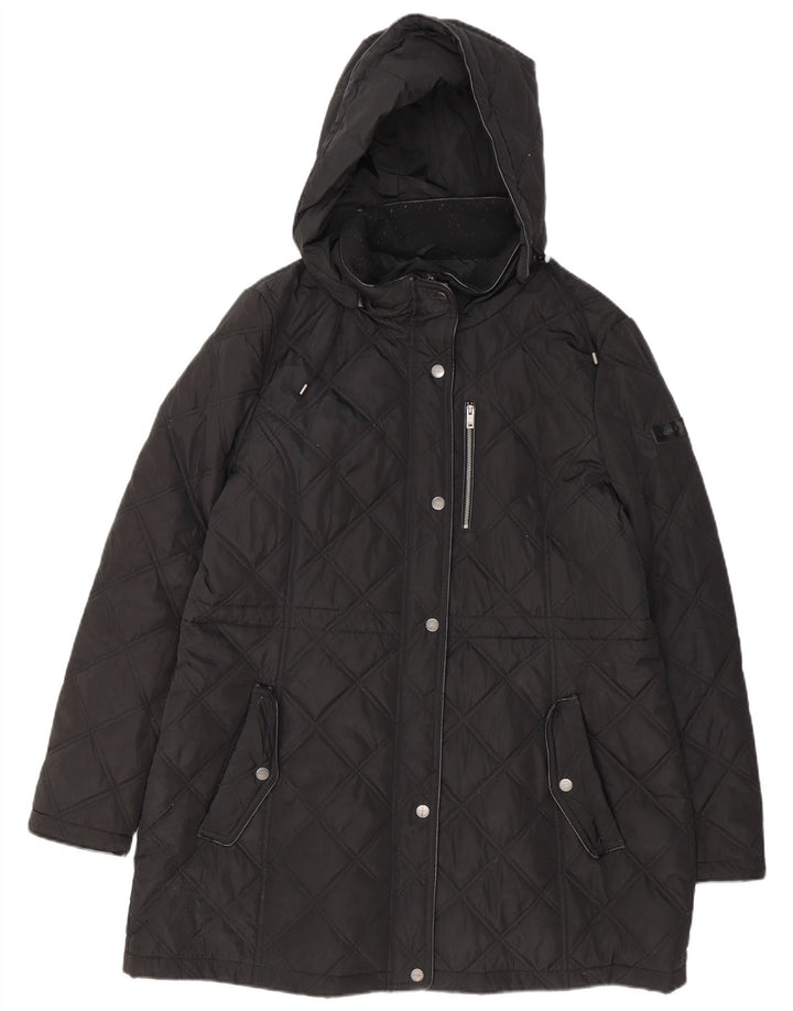 DKNY Womens Hooded Quilted Overcoat UK 18 XL Black Polyester