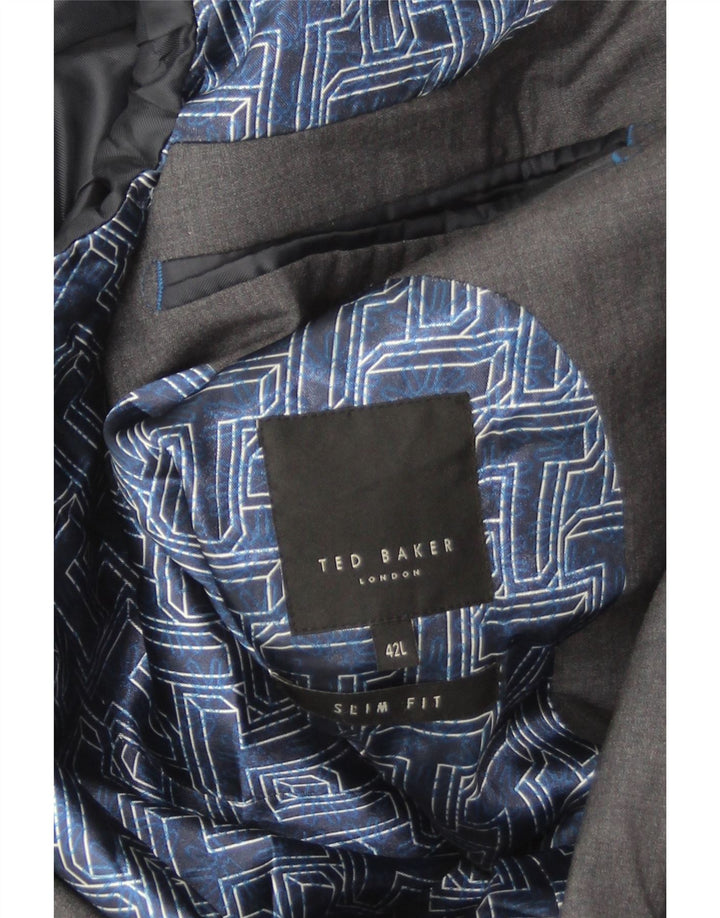 Ted Baker Mens 2 Button Slim Fit Blazer Jacket UK 42 XL Grey Wool