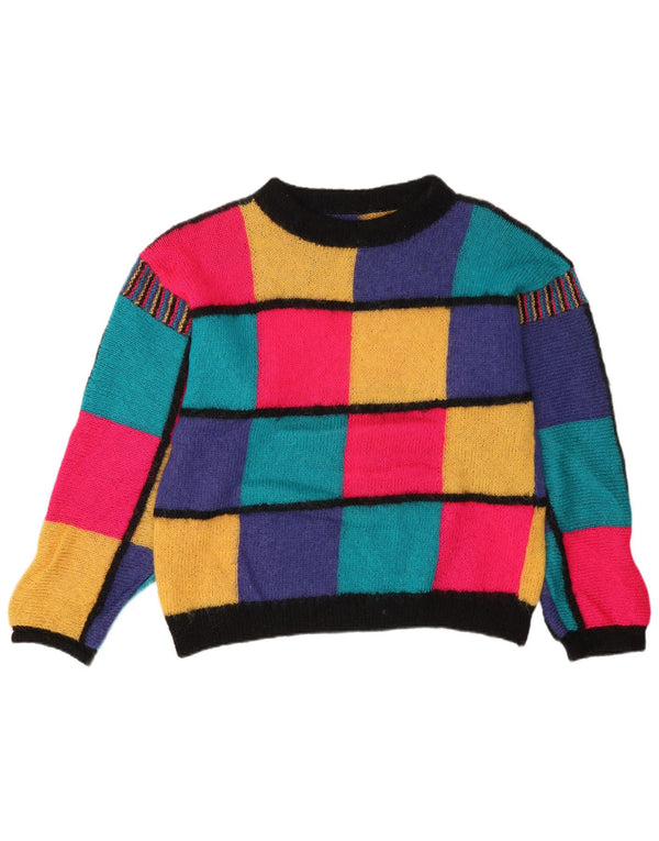 Vintage Womens Boat Neck Jumper Sweater UK 18 XL Multicoloured Check
