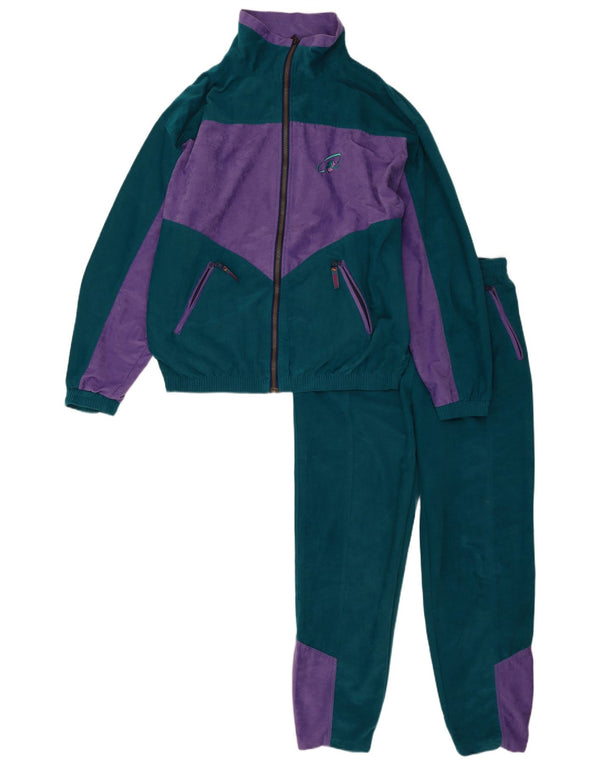Vintage Mens Velour Full Tracksuit Large Green Colourblock Polyester