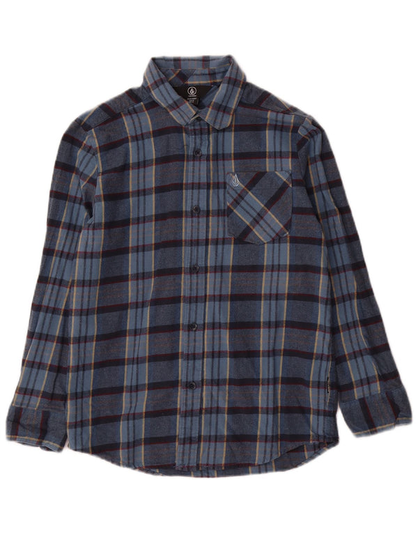 Volcom Boys Flannel Shirt 9-10 Years Blue Check Cotton