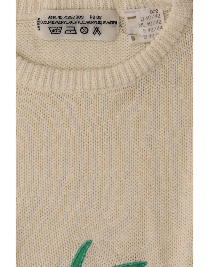 VINTAGE Womens Graphic Crew Neck Jumper Sweater IT 42/44 Medium Off White Vintage Vintage and Second-Hand Vintage from Messina Hembry 