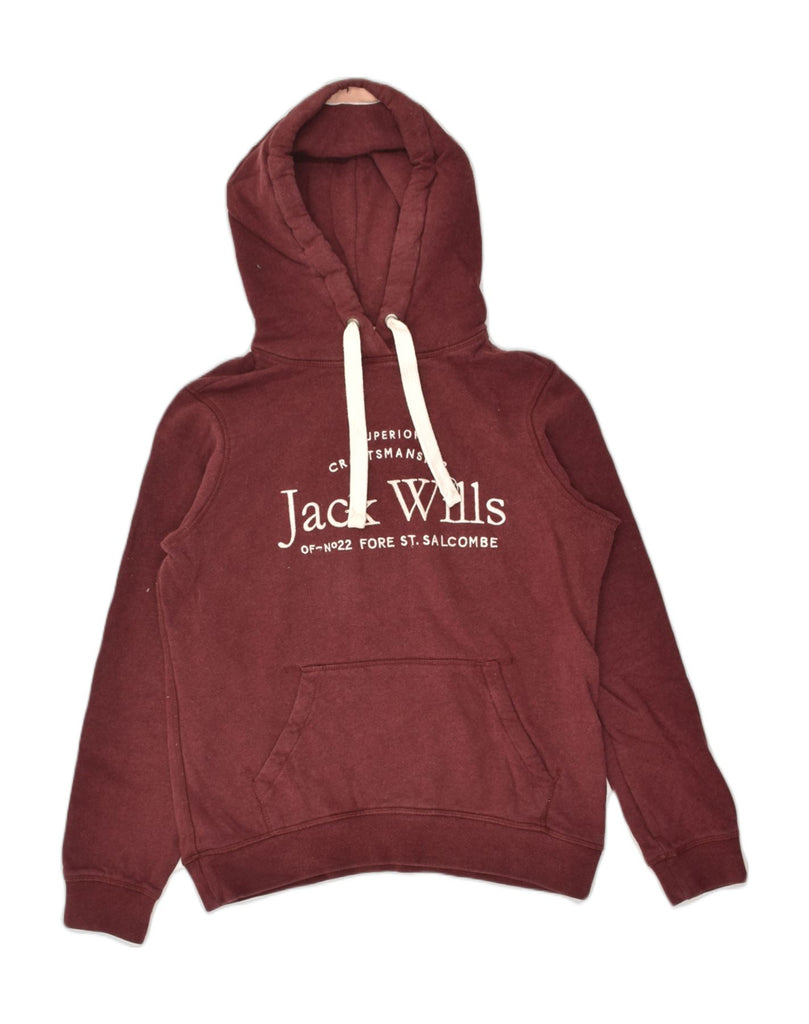 JACK WILLS Womens Loose Fit Graphic Hoodie Jumper UK 10 Small Burgundy | Vintage Jack Wills | Thrift | Second-Hand Jack Wills | Used Clothing | Messina Hembry 