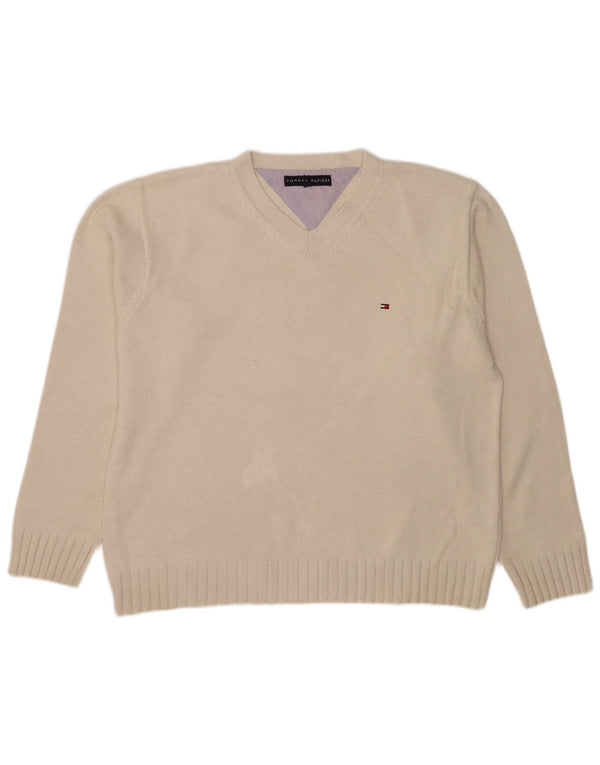 Tommy Hilfiger Mens V-Neck Jumper Sweater XL Beige Cotton