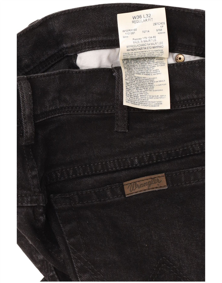 Wrangler Mens Regular Fit Straight Jeans W36 L32 Black Cotton