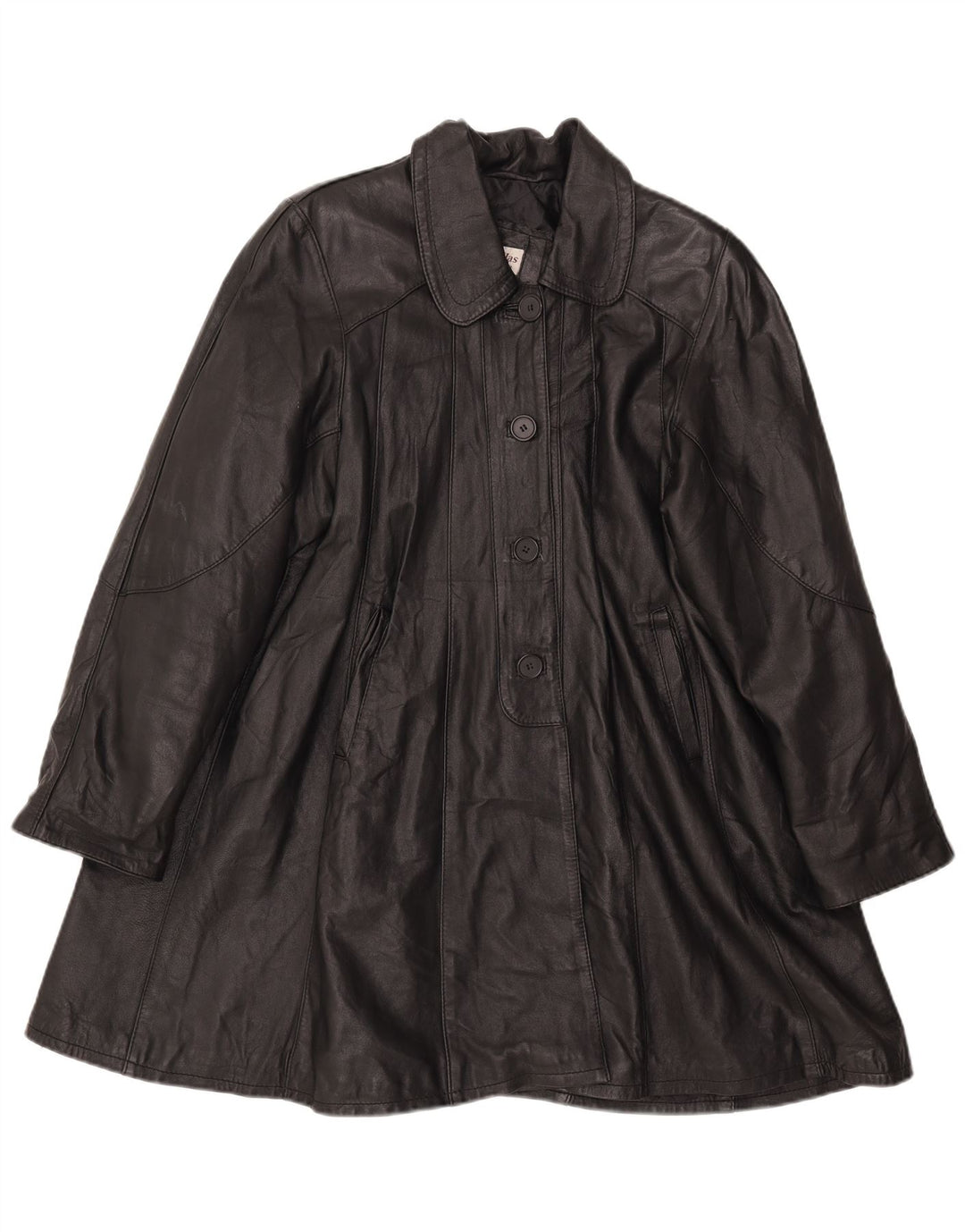 VINTAGE Womens Leather Coat UK 18 XL Black