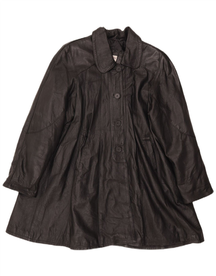 VINTAGE Womens Leather Coat UK 18 XL Black