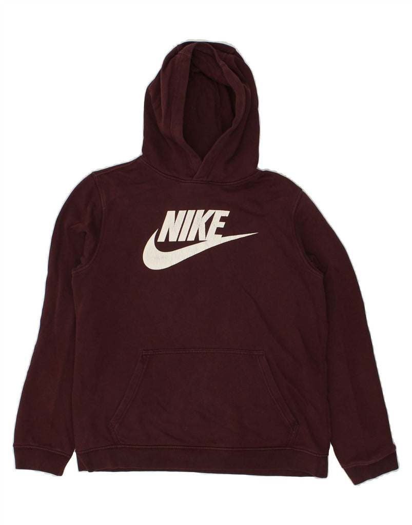 NIKE Boys Graphic Hoodie Jumper 12-13 Years Burgundy Cotton | Vintage Nike | Thrift | Second-Hand Nike | Used Clothing | Messina Hembry 