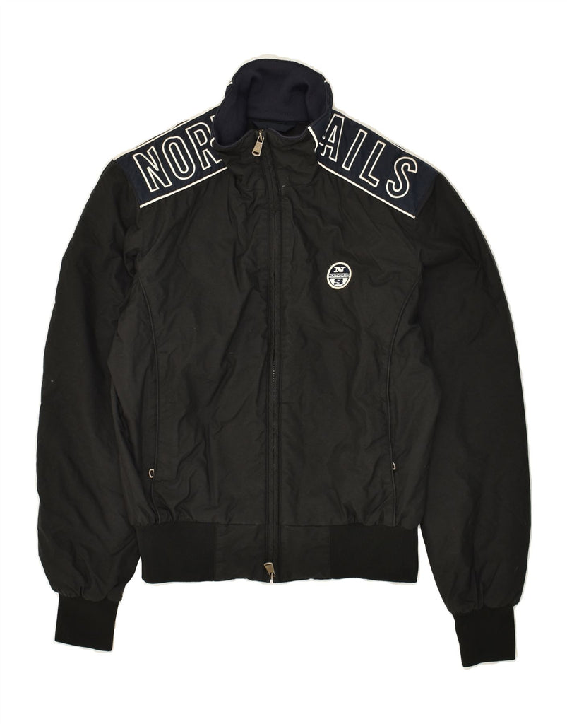 NORTH SAILS Mens Graphic Bomber Jacket UK 36 Small Black Polyamide Vintage North Sails and Second-Hand North Sails from Messina Hembry 