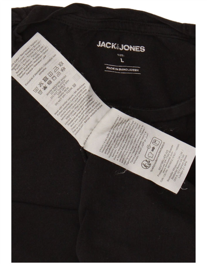 JACK & JONES Mens T-Shirt Top Large Black Cotton