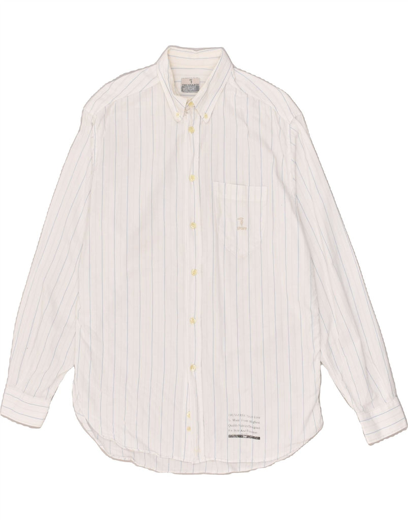 TRUSSARDI Mens Shirt Medium White Pinstripe | Vintage Trussardi | Thrift | Second-Hand Trussardi | Used Clothing | Messina Hembry 