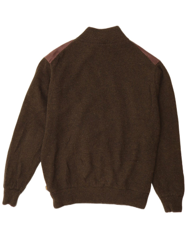 MUSTO Mens Zip Neck Jumper Sweater XL Brown Lambswool