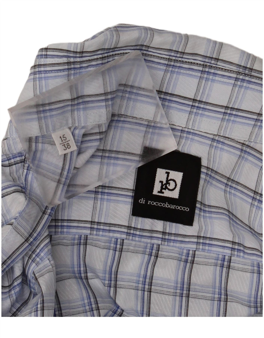 Roccobarocco Mens Shirt Size 15 38 Medium Blue Check
