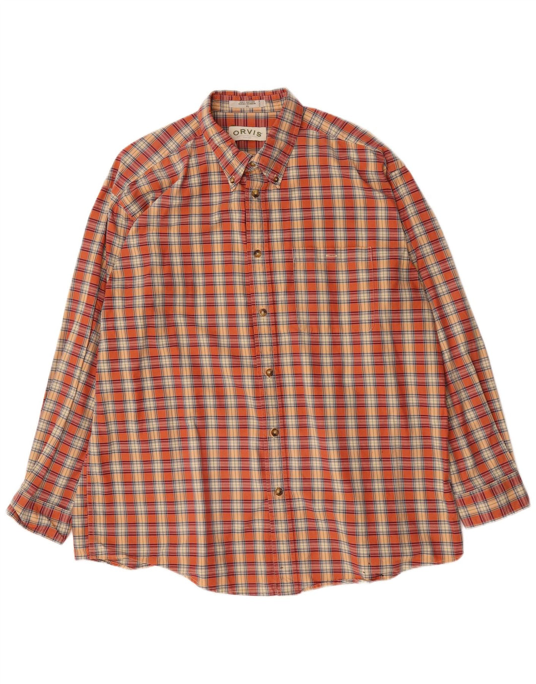 Orvis Mens Flannel Shirt XL Red Check Cotton