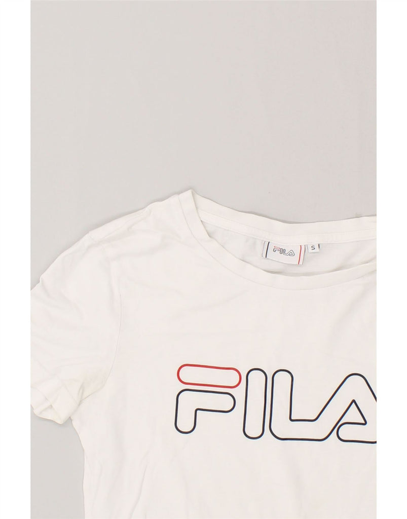 FILA Womens Graphic T-Shirt Top UK 10 Small White Cotton | Vintage Fila | Thrift | Second-Hand Fila | Used Clothing | Messina Hembry 