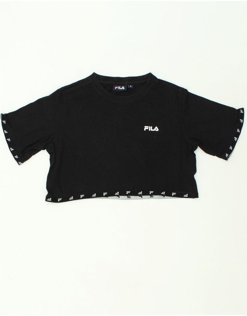 FILA Womens Crop Graphic T-Shirt Top UK 14 Medium Black Cotton | Vintage Fila | Thrift | Second-Hand Fila | Used Clothing | Messina Hembry 