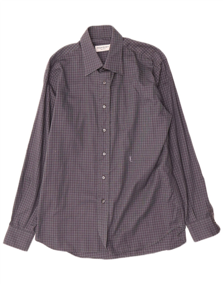 Yves Saint Laurent Mens Shirt Size 40 15 3/4 Medium Grey Gingham