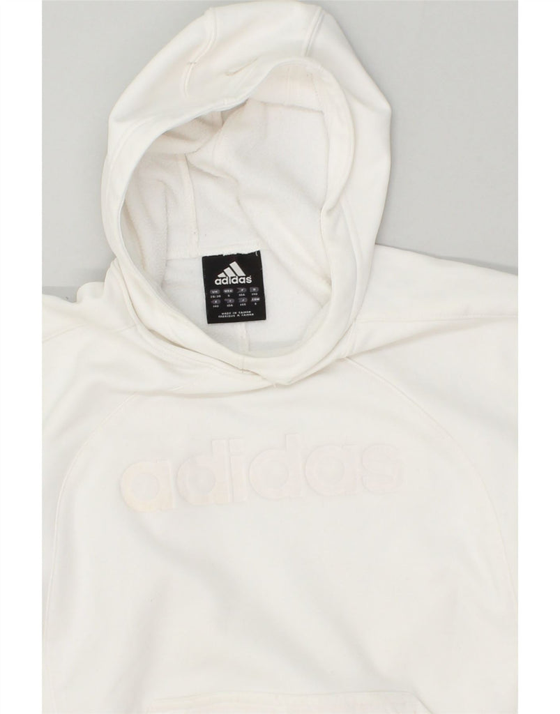 ADIDAS Boys Graphic Hoodie Jumper 9-10 Years Medium White Polyester | Vintage Adidas | Thrift | Second-Hand Adidas | Used Clothing | Messina Hembry 