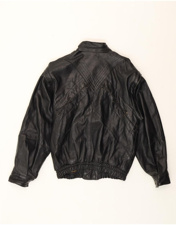 Vintage Womens Loose Fit Leather Jacket UK 14 Medium Black