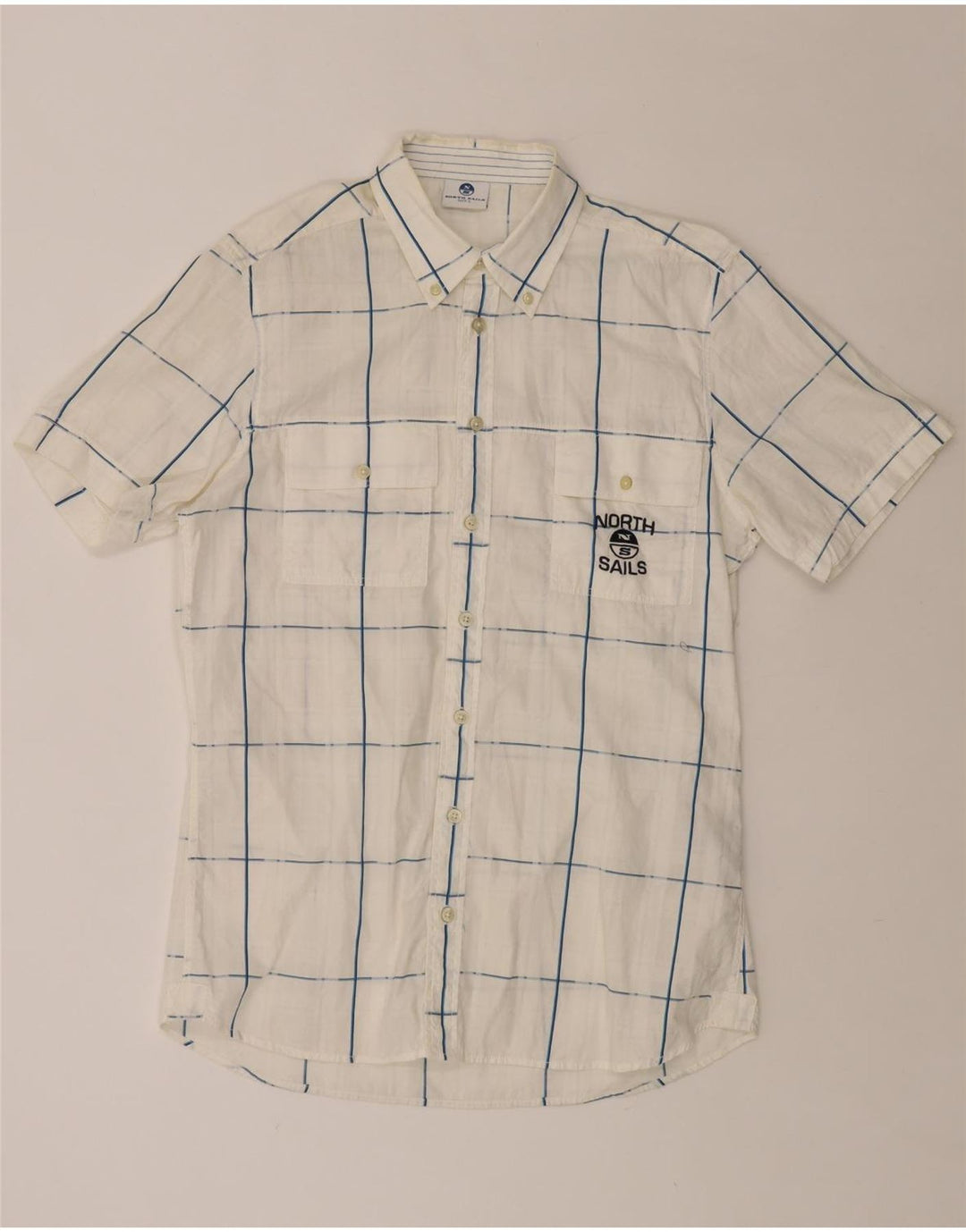 NORTH SAILS Mens Graphic Short Sleeve Shirt Large White Check Cotton