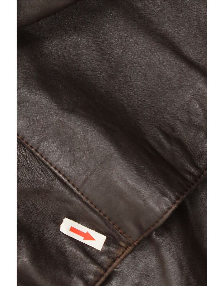 Vintage Womens Double Breasted Leather Coat IT 52 2XL Brown