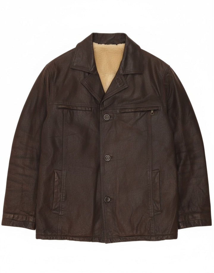 Vintage Mens Sherpa Leather Jacket UK 40 Large Brown Leather