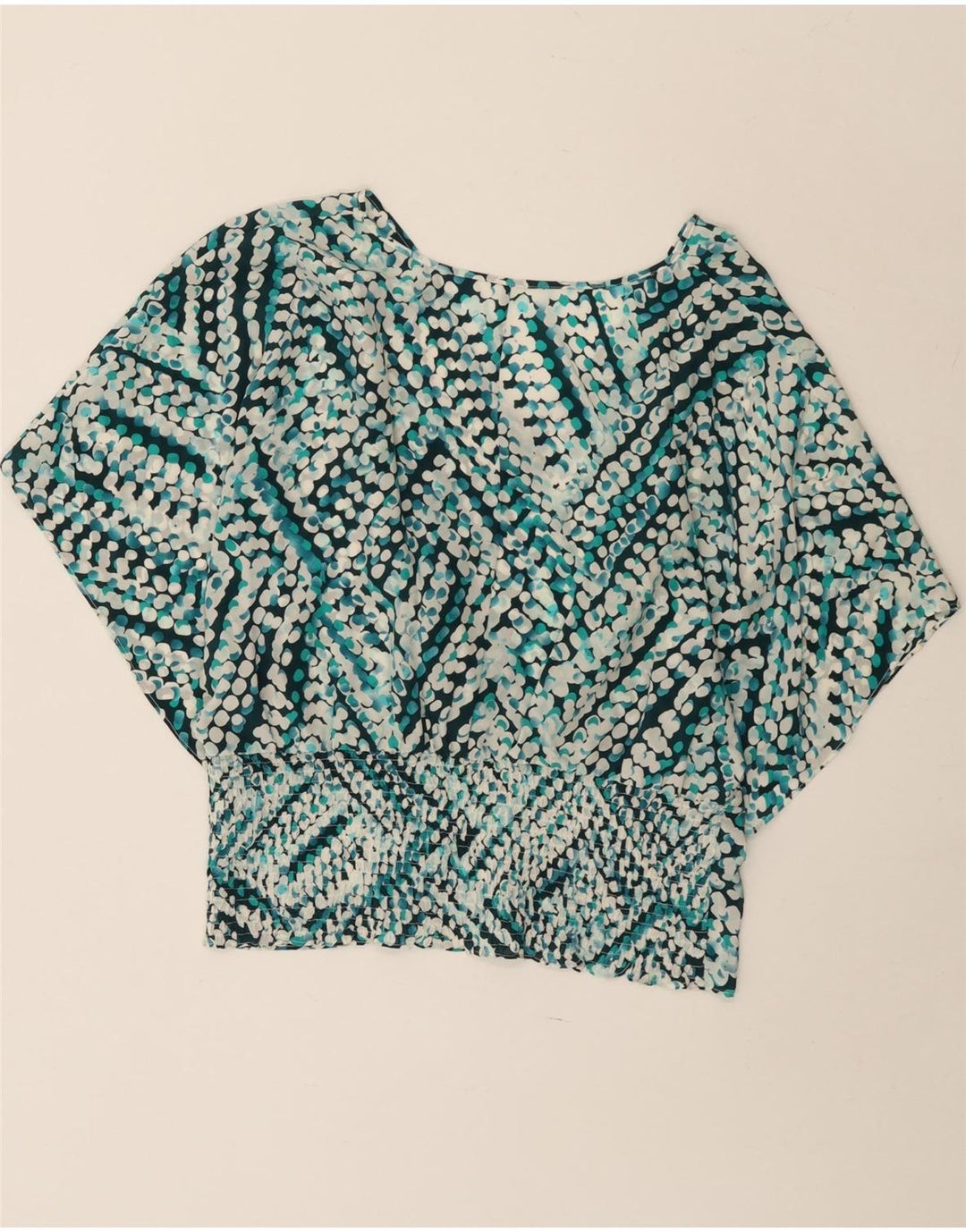 Vintage Womens Batwing Blouse Top UK 14 Medium Blue Geometric