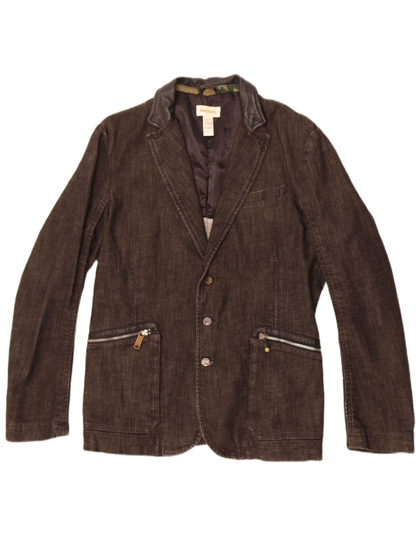 Diesel Mens 3 Button Denim Blazer Jacket UK 38 Medium Black Flecked Cotton