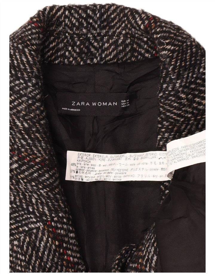 Zara Womens Overcoat UK 14 Medium Grey Check Wool