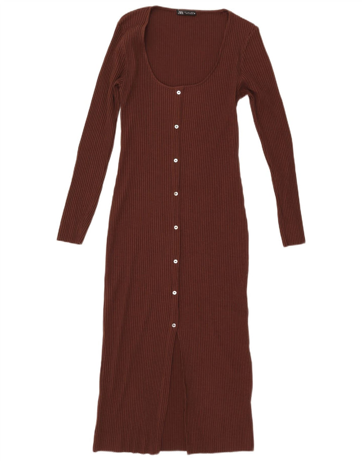 ZARA Womens Bodycon Dress UK 14 Large Brown