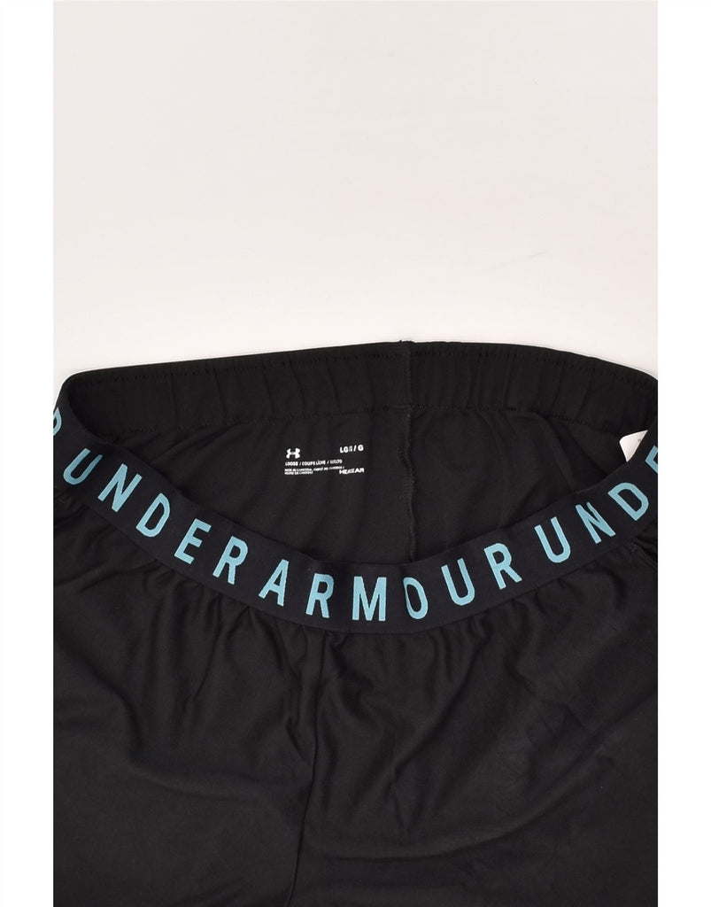 UNDER ARMOUR Womens Graphic Sport Shorts UK 14 Large Black Colourblock | Vintage Under Armour | Thrift | Second-Hand Under Armour | Used Clothing | Messina Hembry 