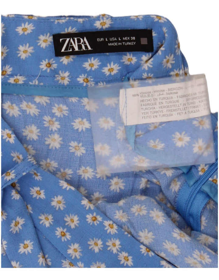 Zara Womens Mini Skirt Large W30 Blue Floral Viscose