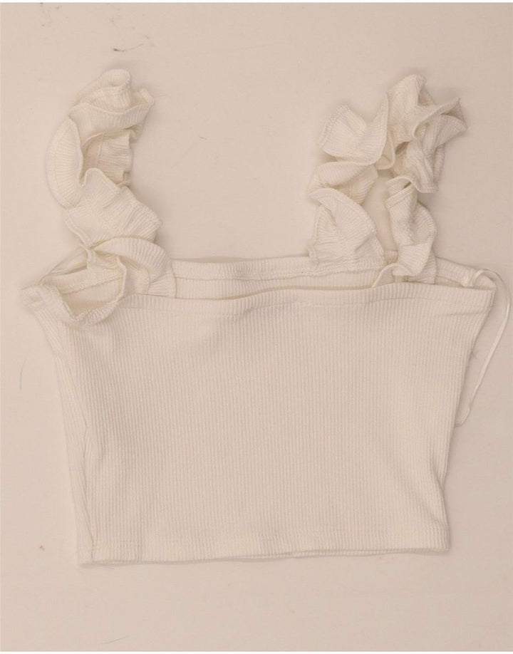 Zara Womens Crop Top UK 12 Medium White Polyester