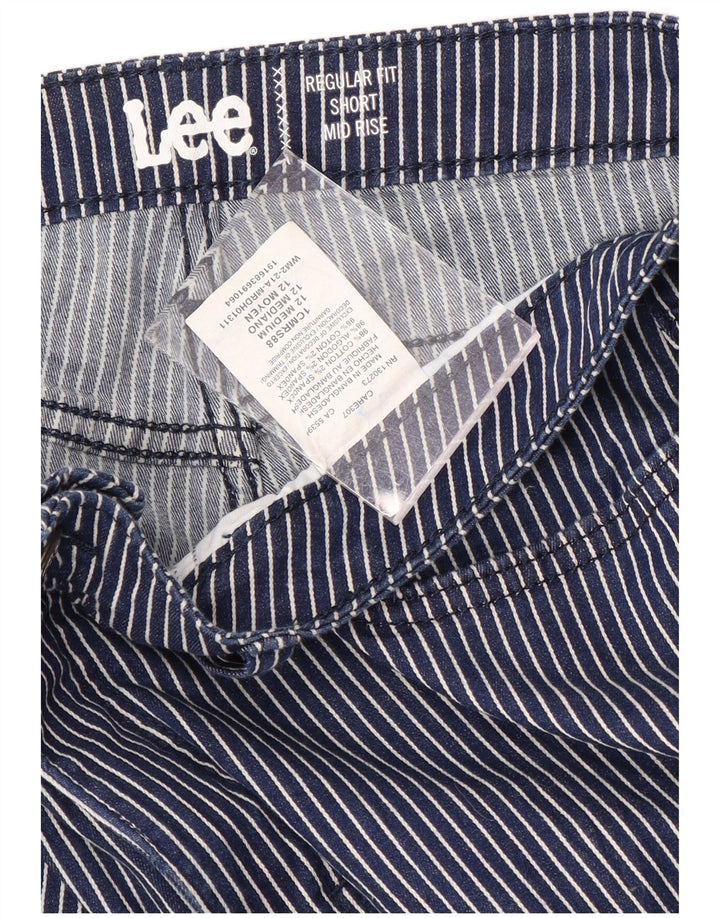 LEE Womens Mid Rise Casual Shorts US 12 Large W32 Navy Blue Pinstripe