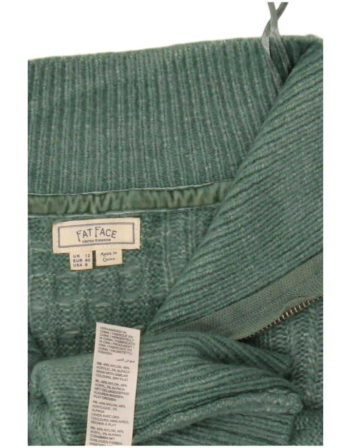 Fat Face Womens Oversized Zip Neck Jumper Sweater UK 12 Medium Green Nylon