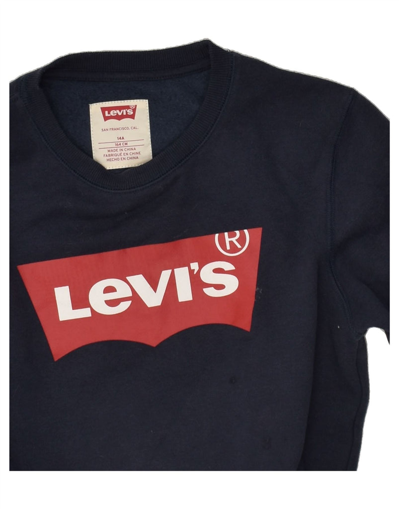 LEVI'S Boys Graphic Hoodie Jumper 13-14 Years Navy Blue Cotton | Vintage Levi's | Thrift | Second-Hand Levi's | Used Clothing | Messina Hembry 