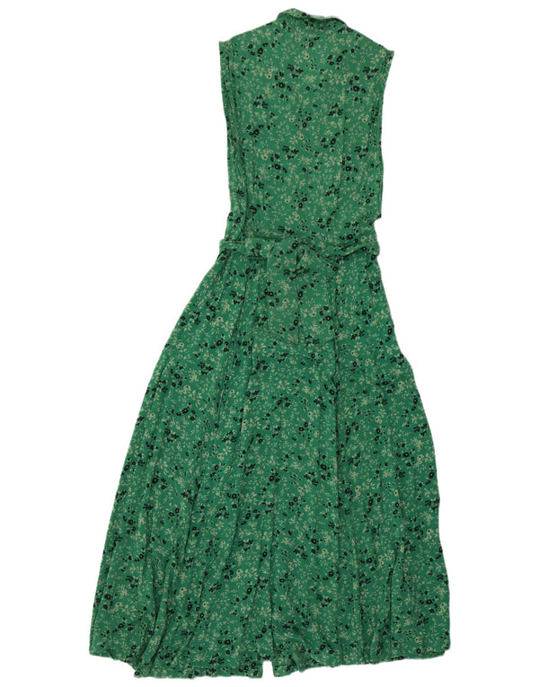 Zara Womens Sleeveless Maxi Shirt Dress UK 12 Medium Green Floral