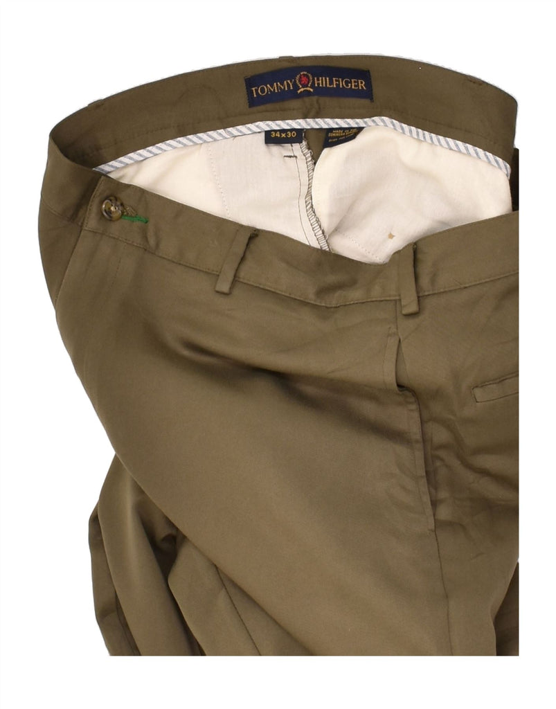 TOMMY HILFIGER Mens Straight Chino Trousers W34 L30 Khaki Polyester | Vintage Tommy Hilfiger | Thrift | Second-Hand Tommy Hilfiger | Used Clothing | Messina Hembry 