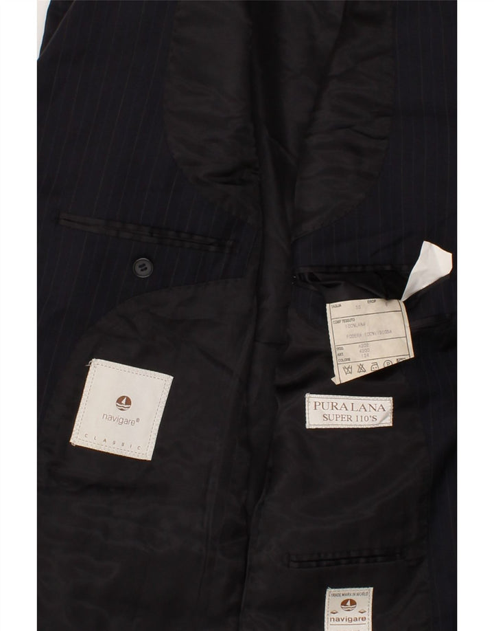 NAVIGARE Mens 3 Button Blazer Jacket IT 50 Large Navy Blue Striped Vintage Navigare and Second-Hand Navigare from Messina Hembry 