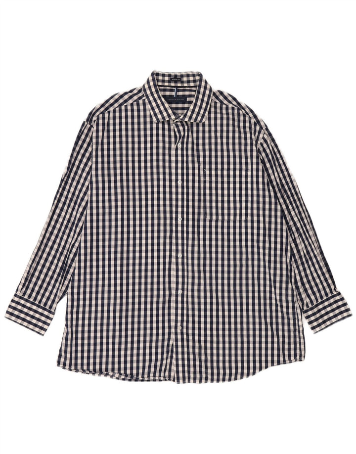 Tommy Hilfiger Mens Regular Fit Shirt Size 17 1/2 XL Navy Blue Gingham