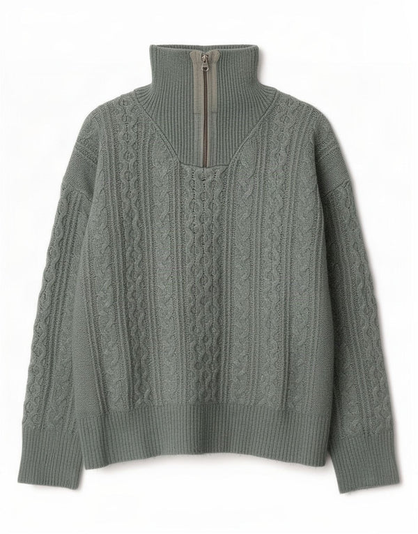 Fat Face Womens Oversized Zip Neck Jumper Sweater UK 14 Large Green Nylon